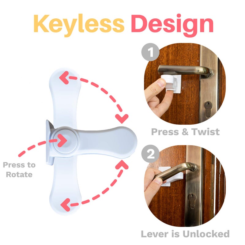 Inaya Child Proof Door Lever Lock - Door Handle Lock - 3M Adhesive - Minimalist Design - No Drilling Child Safety Door Handle Locks (3 Pack) - Image 4
